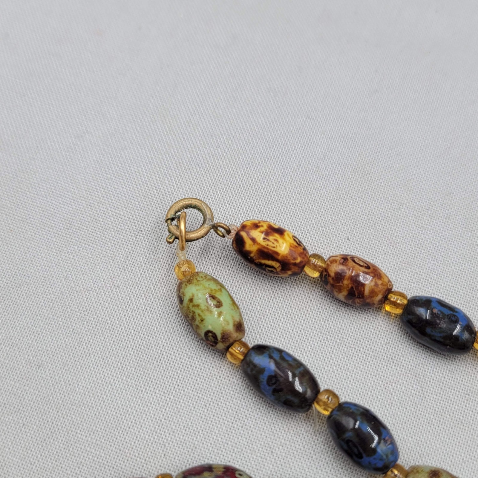 Vintage Multicolor Earth Tones Beaded Necklace Gold tone 40″