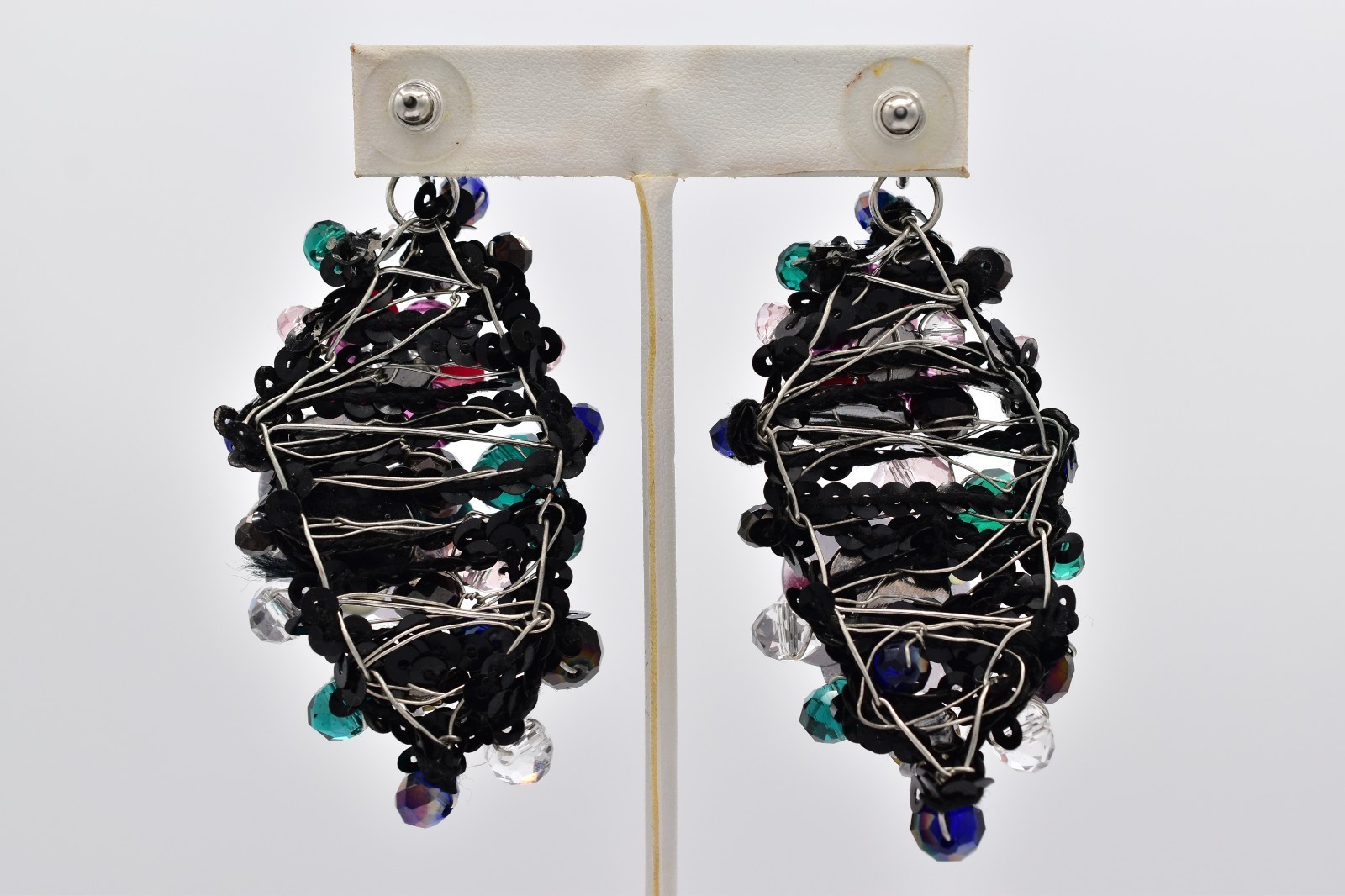Vintage Sequin Flower Drop Dangle Earrings Rhinestone Chunky Statement Y2K BinAY
