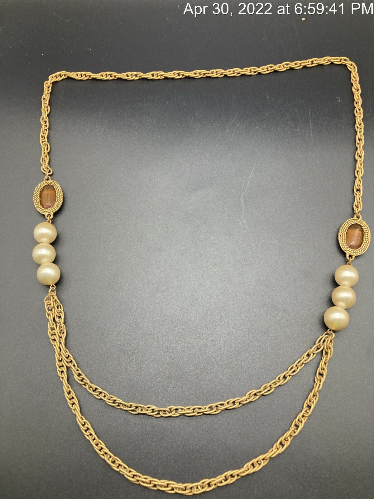 Vintage Czech Glass Faceted Crystal Gold Tone Rope Art Deco Flapper Necklace 32”