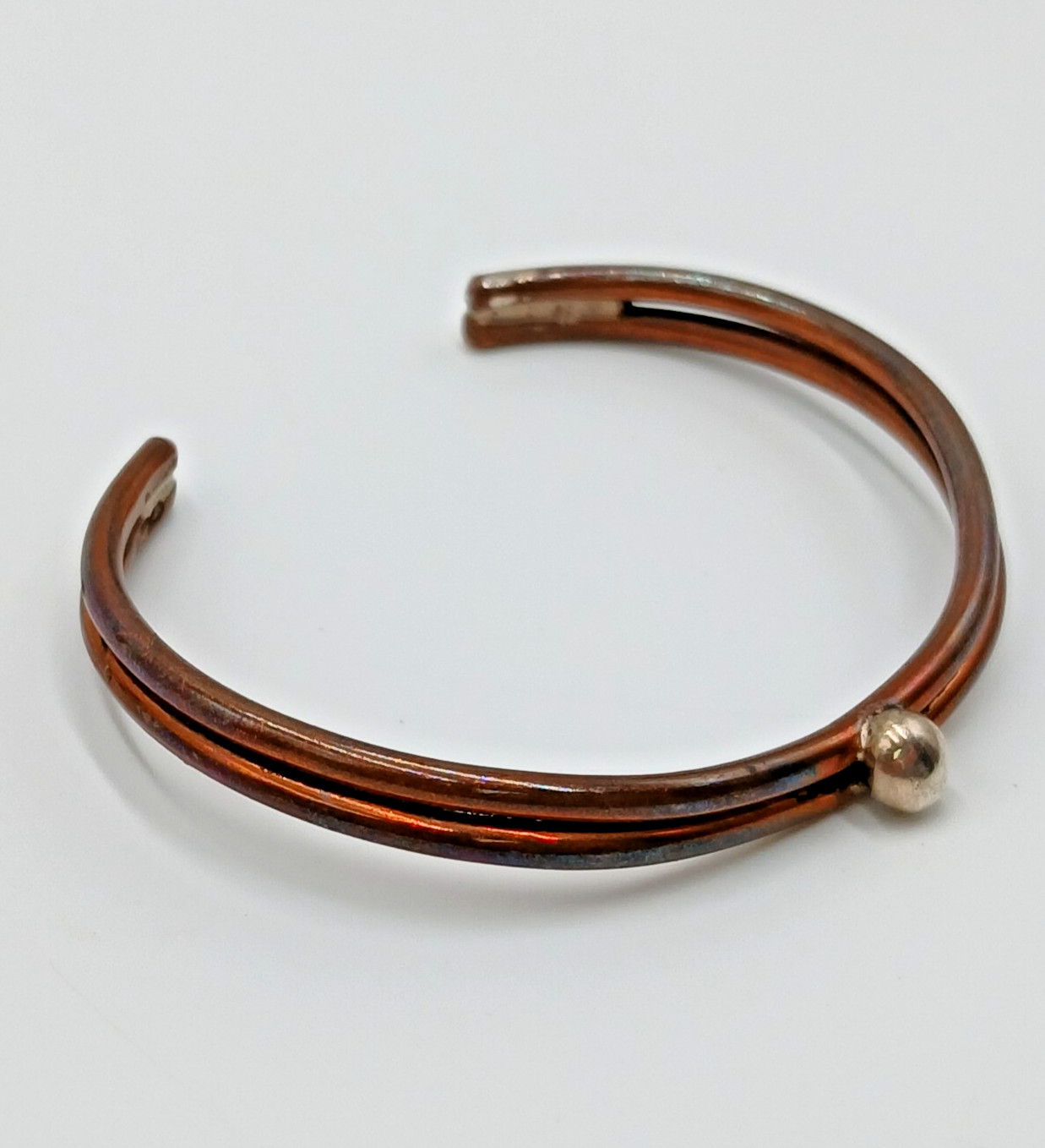 VTG Sterling Signed Cuff Bracelet 2.5in Unisex Solid Stacked Tube 15g Bead