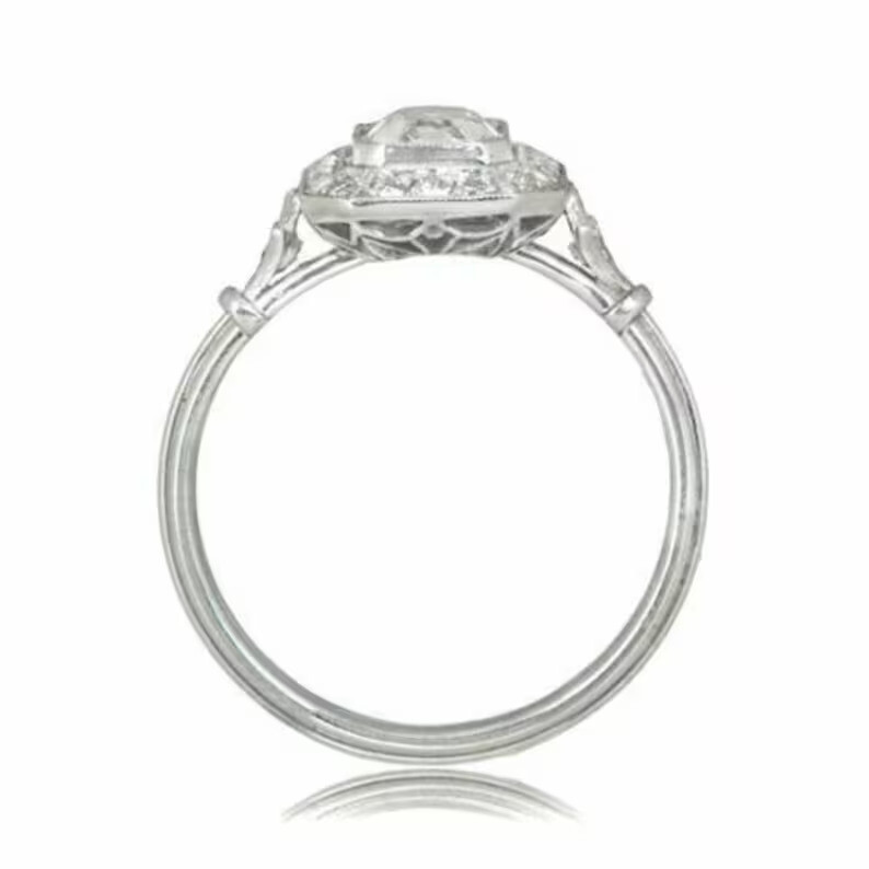 Art Deco 1 CT White Radiant Cut CZ Antique Engagement & Wedding Ring 925 Silver