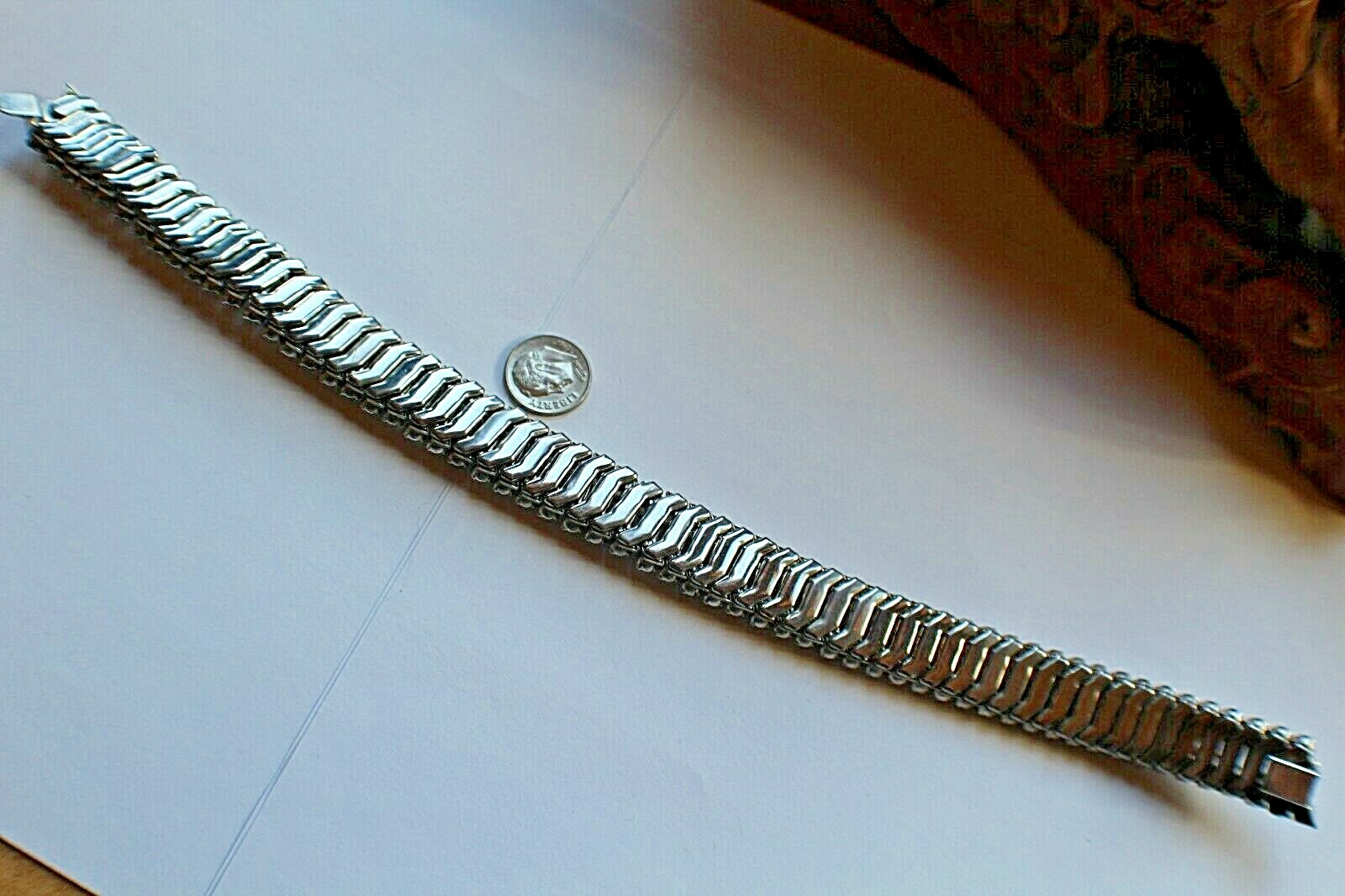HIRFLEX MADE IN USA, SILVERTONE ,WHITE RHINESTONE, EXPANDABLE NECKLACE 12-16″