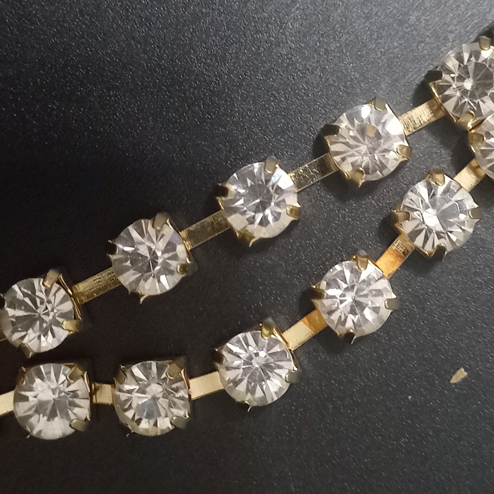Vintage Gold Tone Clear Rhinestone & Black Emerald-Cut Stone Statement Necklace