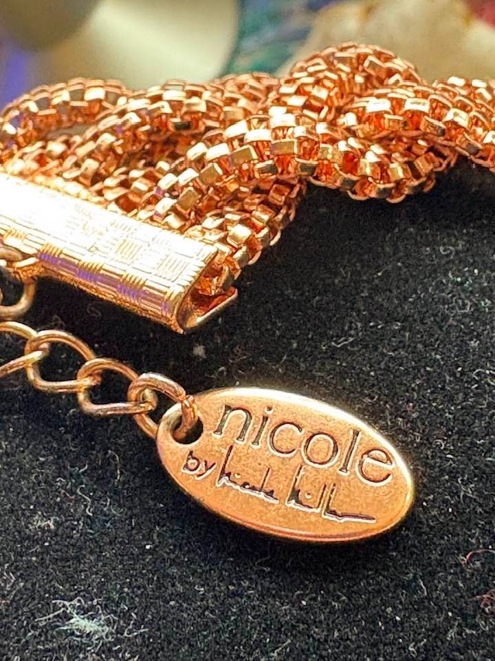 Vintage Nicole Miller Rose Gold Tone Woven Popcorn Mesh Chain Bracelet Signed