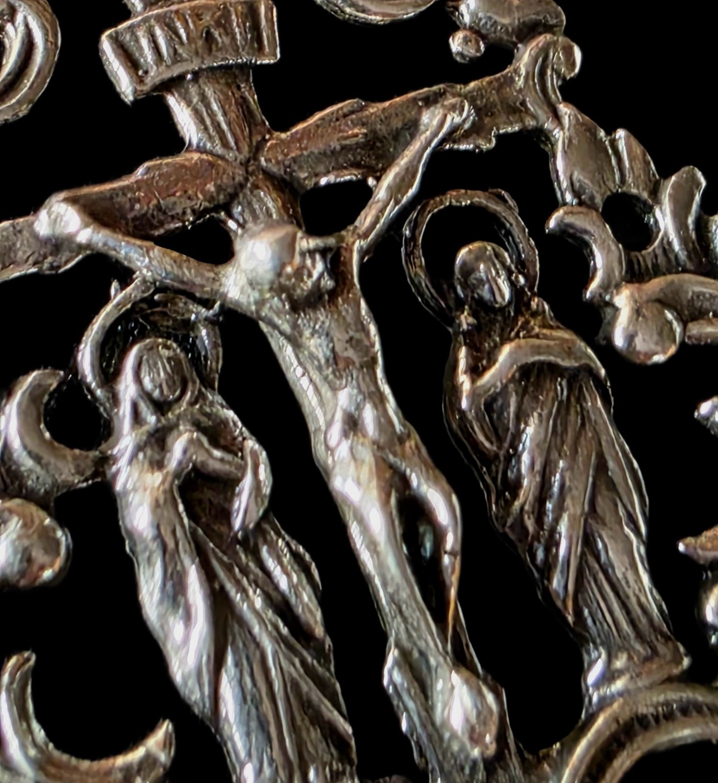 Fine Antique 19Th Century Silver Calvary Virgin Mary Jesus Pendant C 1875