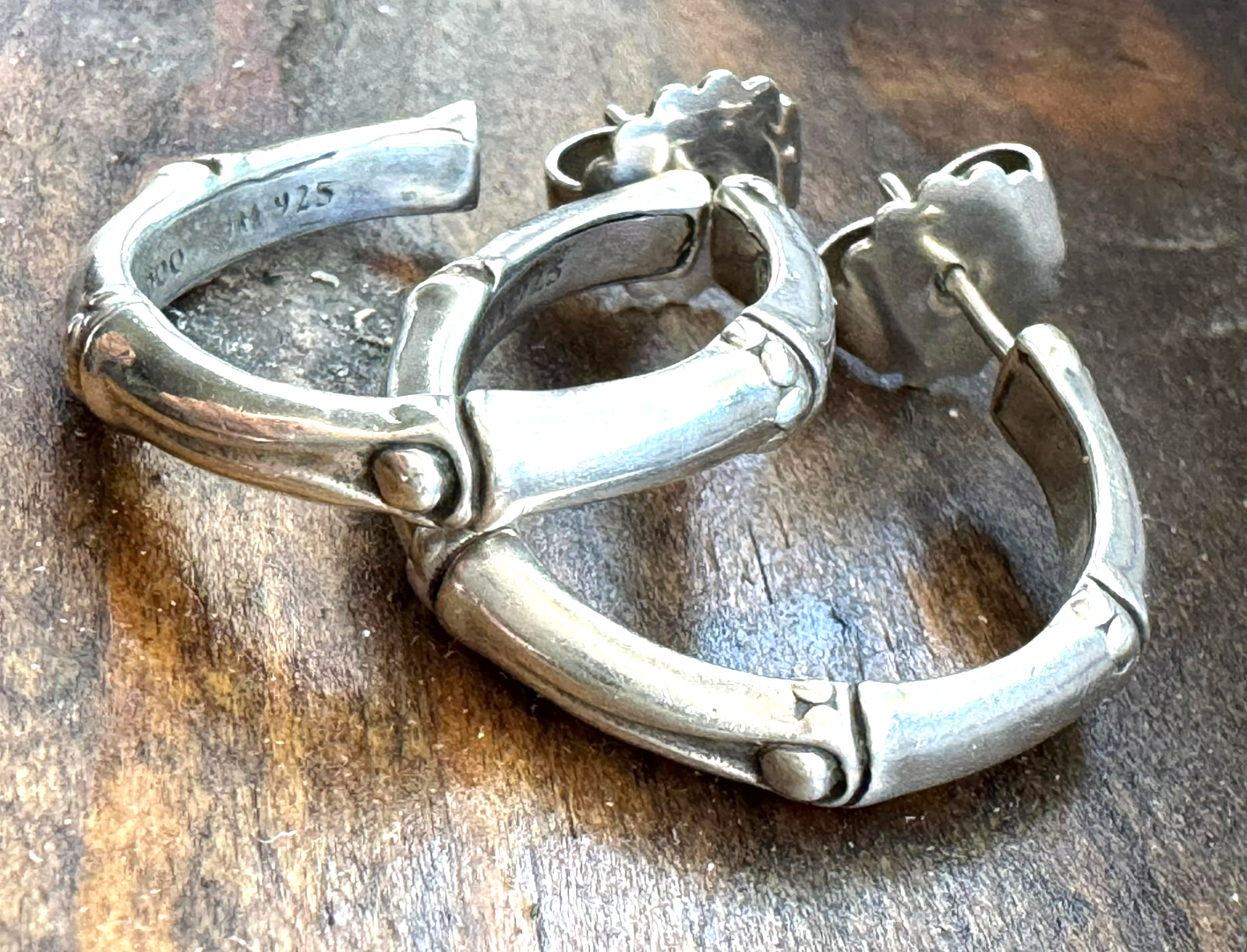 Vintage John Hardy Bamboo Hoop Earrings 925 Sterling Silver 1” JH