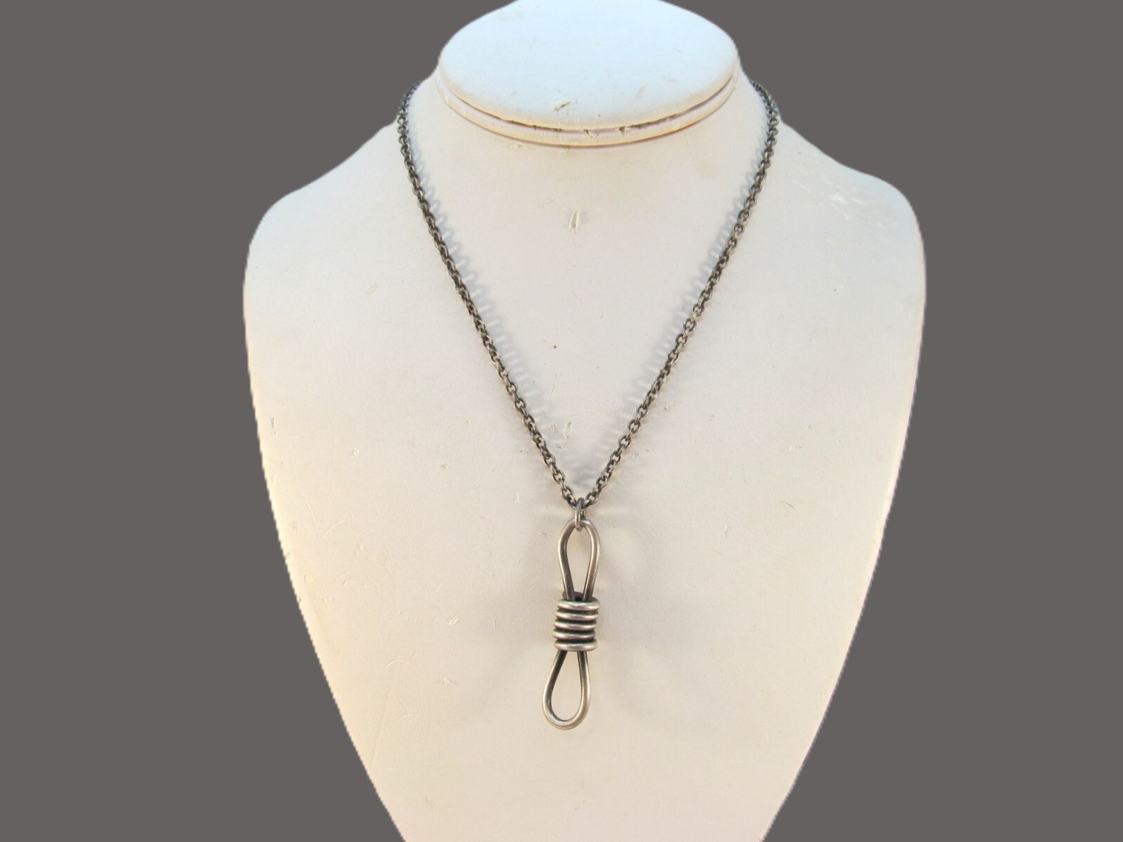 Unisex Vintage Pewter Knotted Rope Pendant Necklace