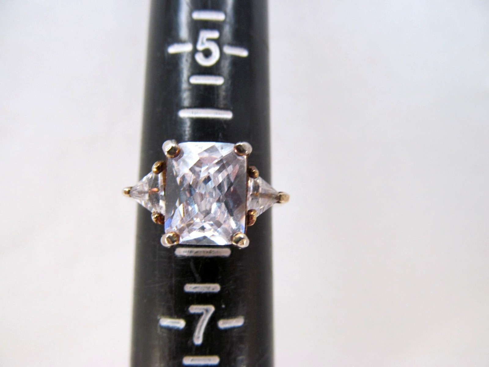 925 Sterling Silver Gold Vermeil Princess Trillion CZ Statement Ring Size 6 Vtg