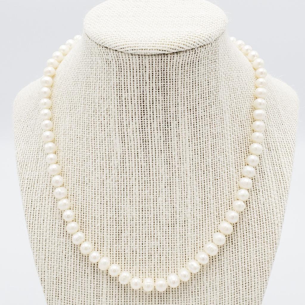 17.5” Strand Bright White Pearls 6mm Sterling Clasp