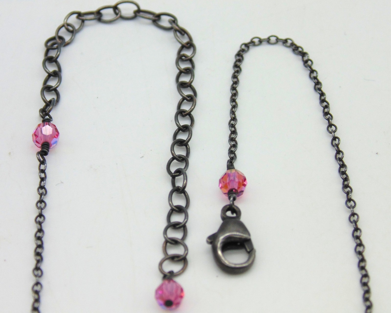 Vintage .925 STERLING SILVER and PINK CRYSTAL Festoon Necklace Adj. 15″-19″ Exc.