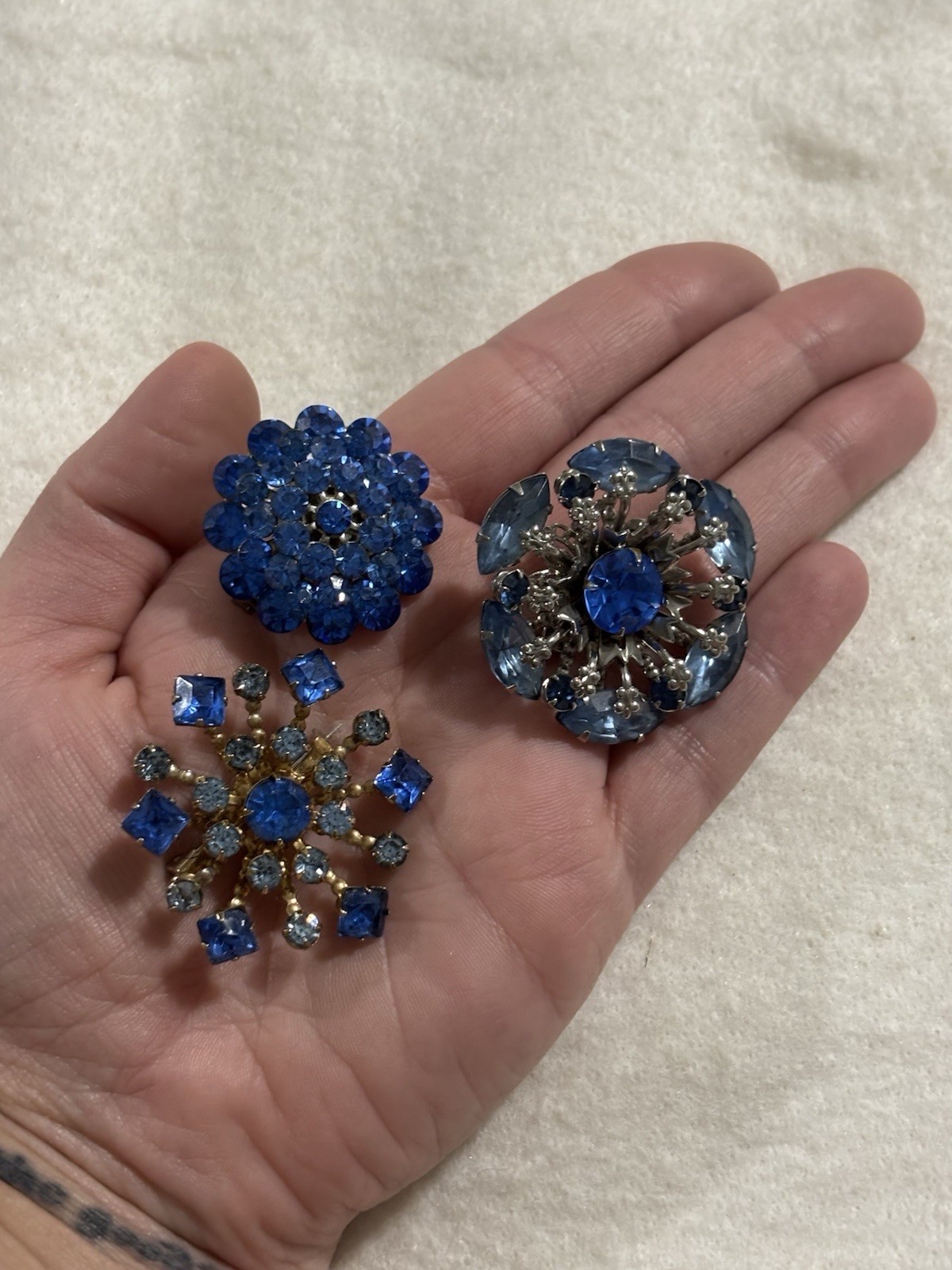 Vintage Blue Rhinestone Brooch Lot Atomic Starburst Navette Mid Century Glam
