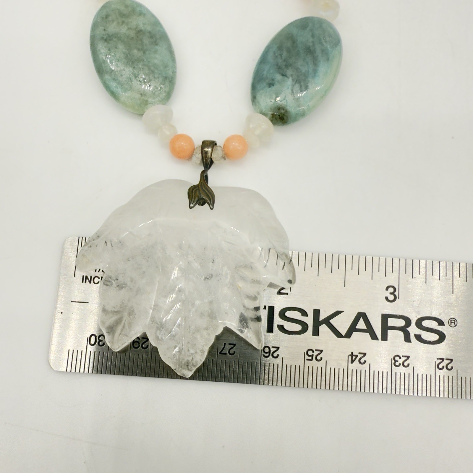 Vtg Sterling Carved Rock Crystal Necklace Angel Skin Coral Moonstone WOW