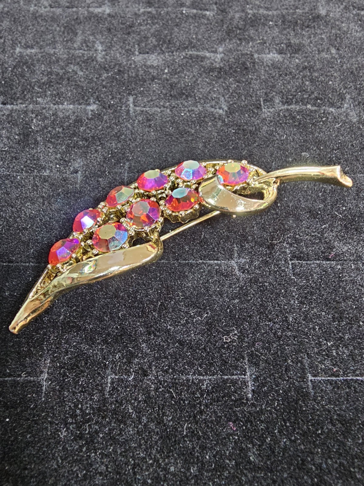 Vintage Pink AB Crystal Brooch Stunning Gold Tone Estate Jewelry
