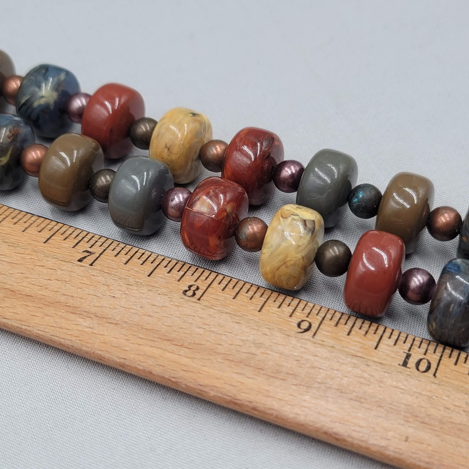 Vintage Fall Colors Acrylic Bead Necklace Estate Costume Jewelry 30″