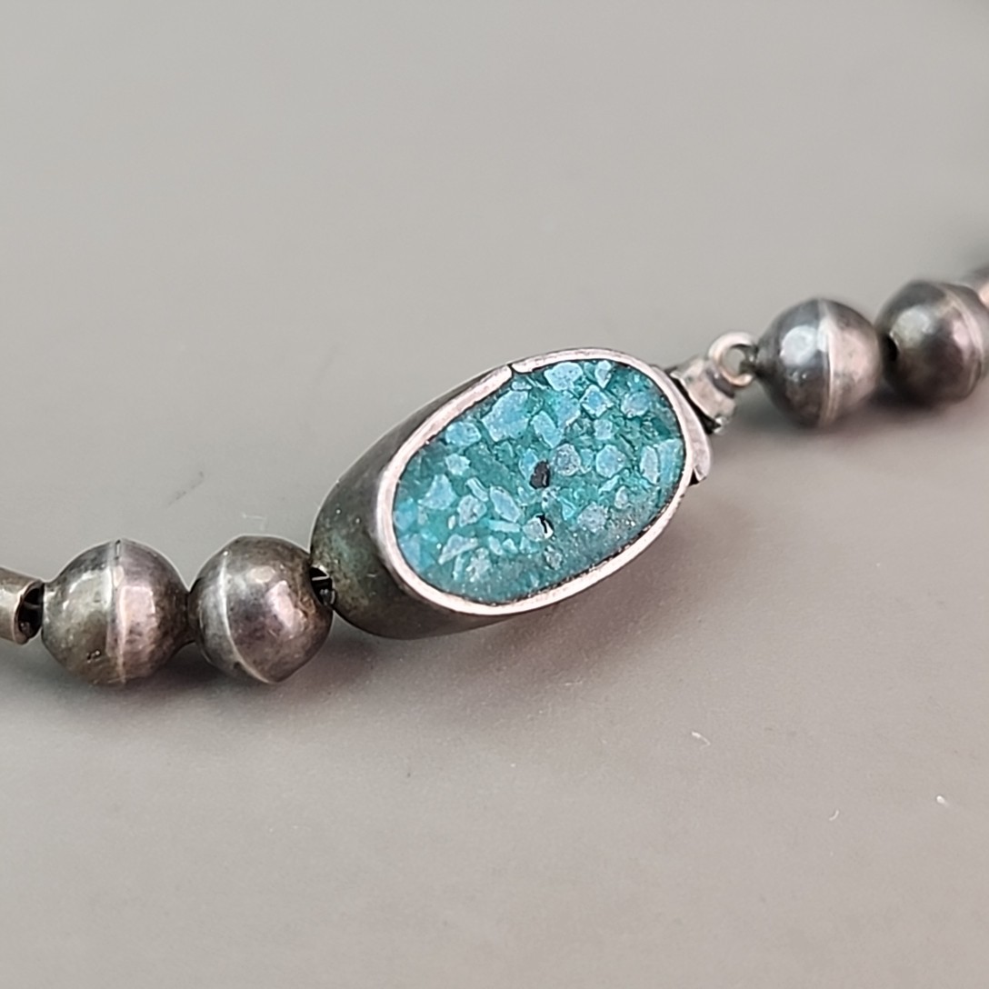 Vintage Mexican Necklace Sterling Silver Turquoise Chip Inlay Fringe Eagle 2