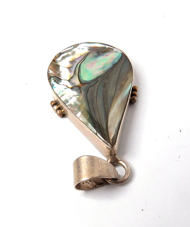 VTG WOMENS TEARDROP ABALONE SHELL 925 STERLING SILVER PENDANT 44MM X 23MM