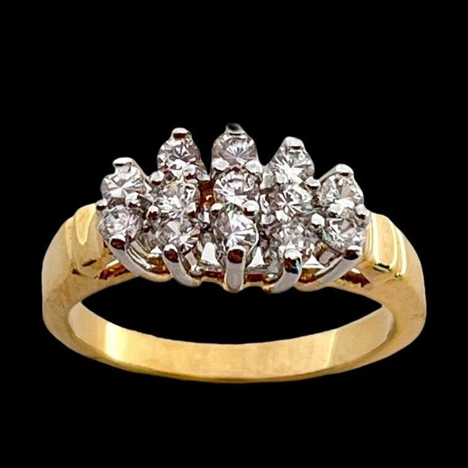 Vintage 1970s Ring Size 5 CZ Cluster Prong Set Gold Plated Cocktail – 14H
