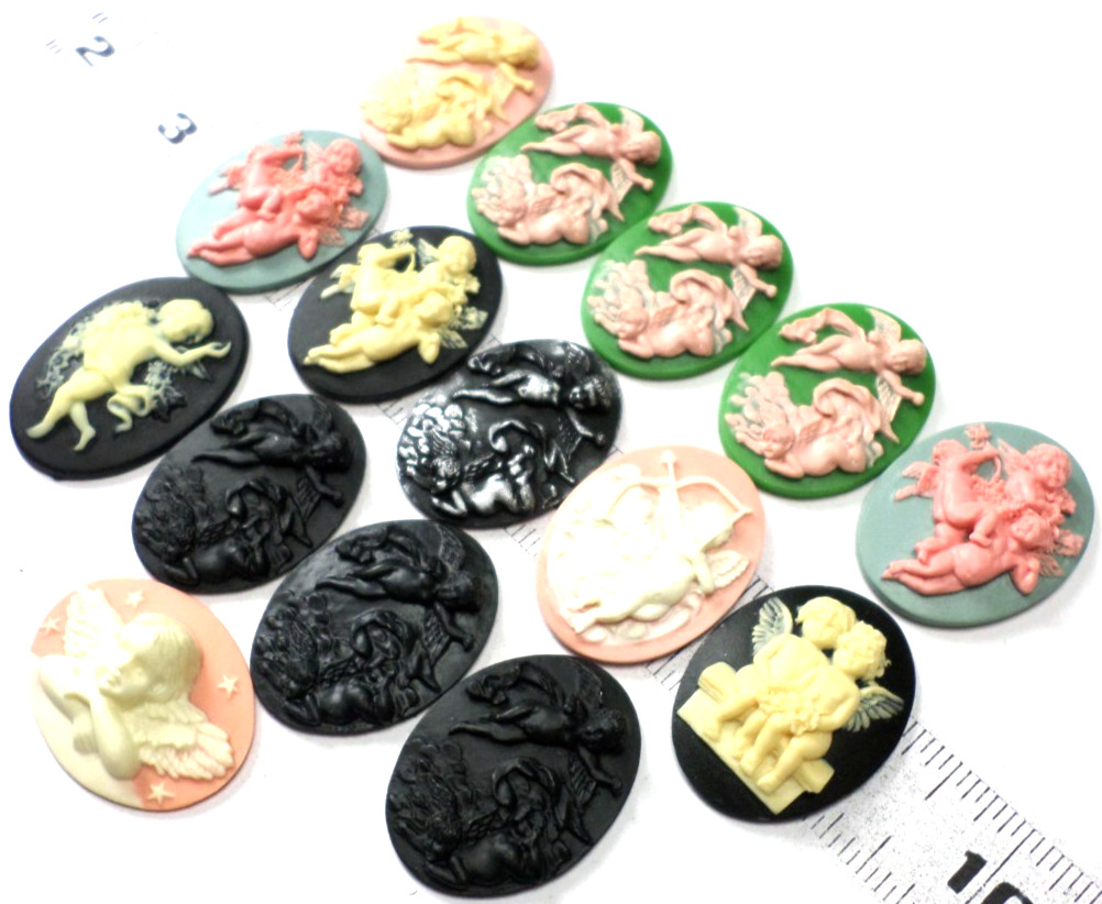 15 of 40x30mm Mixed Different Vintage Cherubs Oval Cameos Cabochons Lot