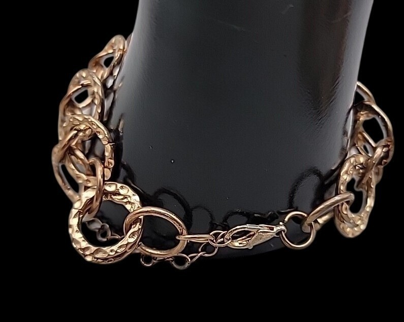 Vintage Hammered Copper Tone Double Link Bracelet 8″