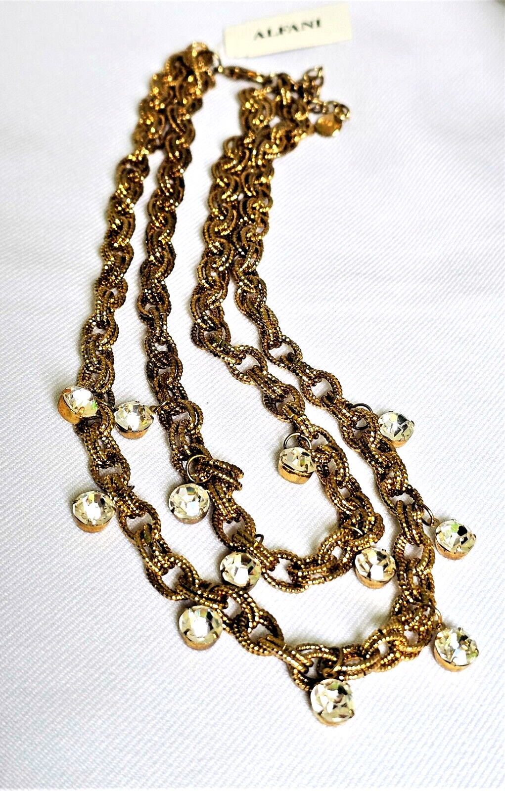 Alfani Rolo Link Necklace Gold Tone Crystal Rhinestone 2 Strand Designer Jewelry