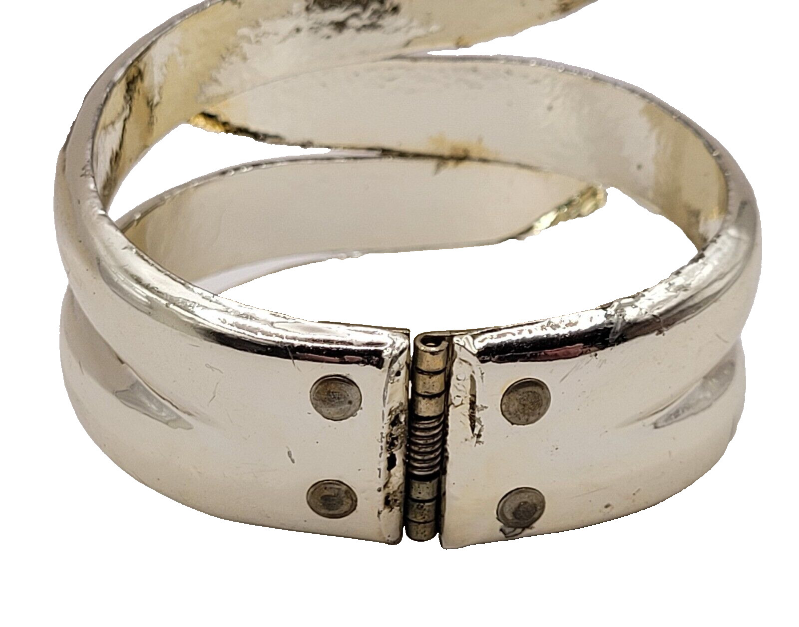 Silver Tone Modernist & Brutalist Hinged Cuff Open Metal Costume Bracelet 1980s