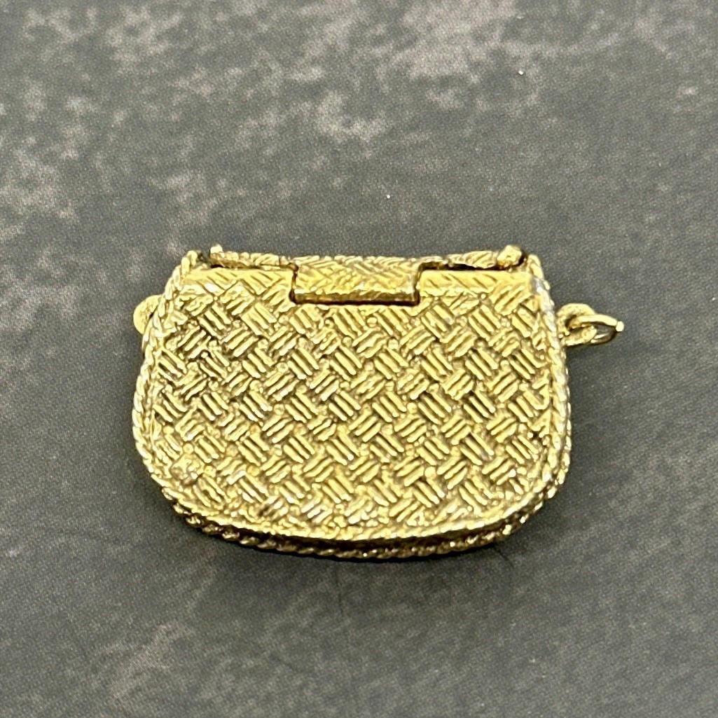 Vintage Gold Toned Flower Rhinestones 1928 Brand Metal Purse Pendant Only