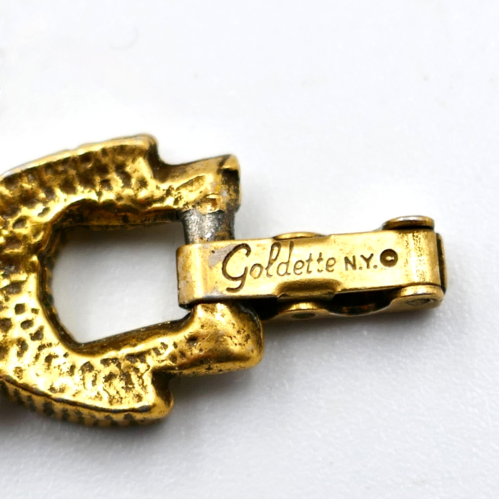 Goldette Red Rhinestone Bracelet 7.25″ Paper Clip Links Floral Gold Vintage