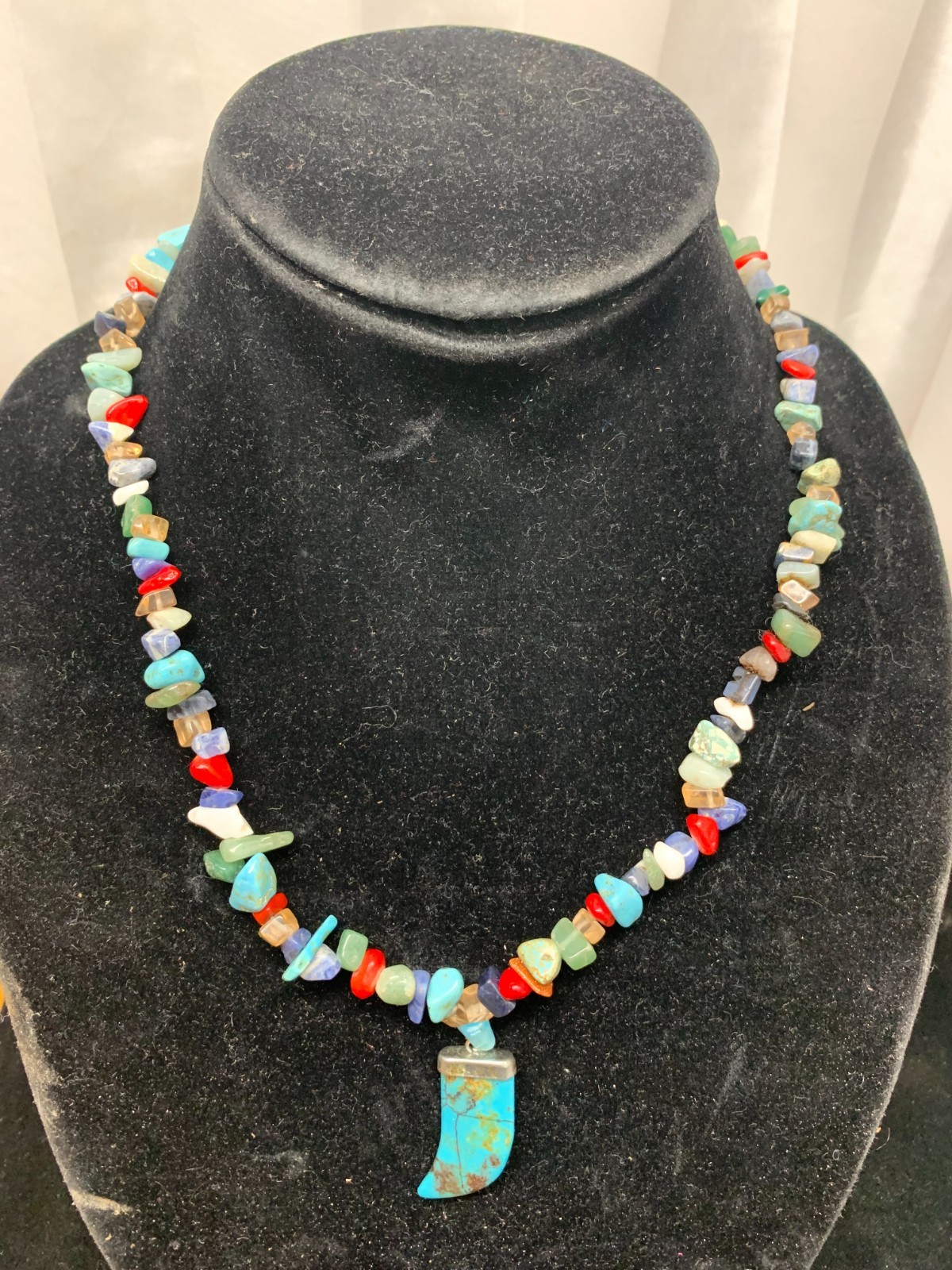 Turquoise & Coral Bead Multi Stone Nuggets Southwestern Style Necklace