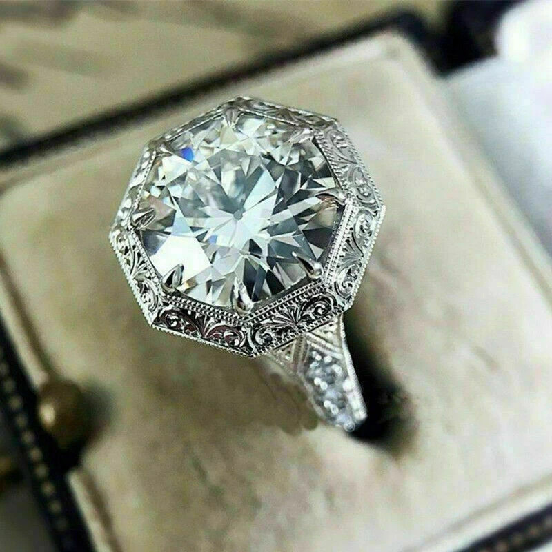 4.50Ct Art Deco Style Lab-Created Diamond Engagement Wedding White Gold FN Ring