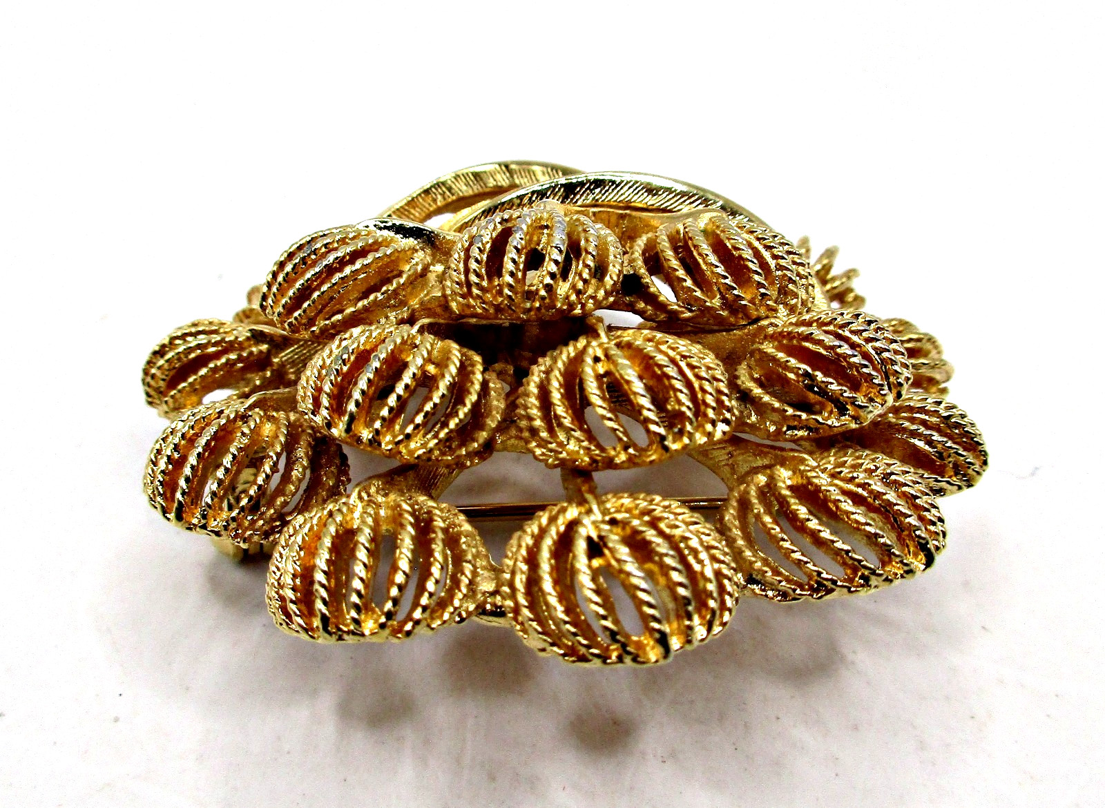 Vintage Signed Corocraft Gold-tone Domed Textured Bouquet Pin Brooch