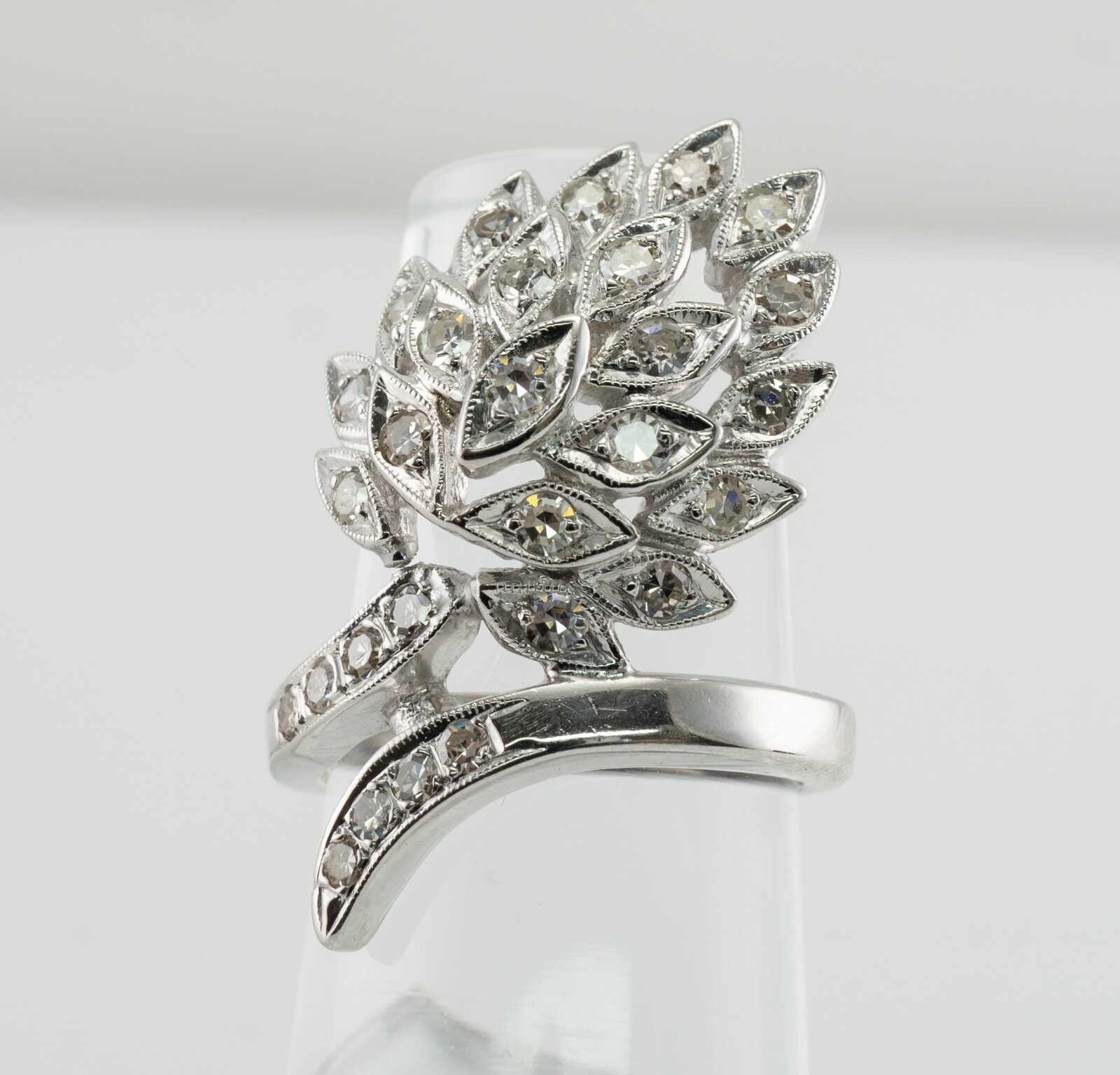 Natural Diamond Ring 14K White Gold Vintage Cluster Estate 1.24 TDW
