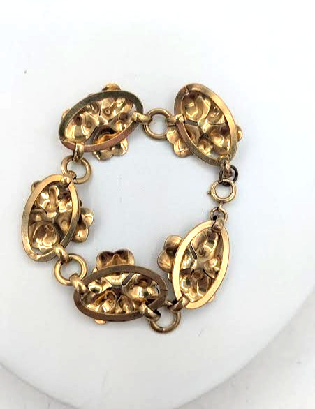 Vintage Flower Bracelet 12K Gold Filled Glass Pearl Floral Link