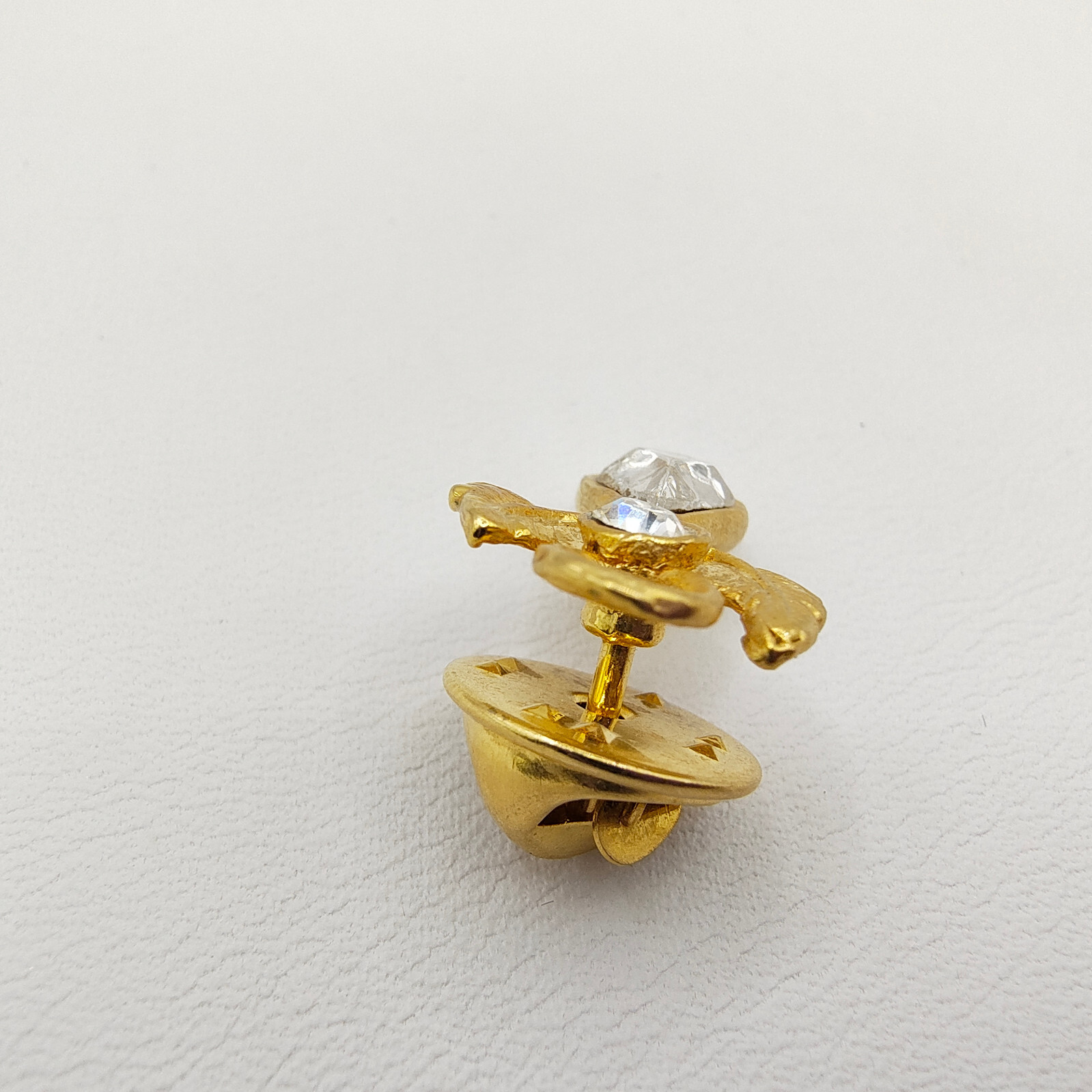 Vintage Guardian Angel Lapel Pin Gold Tone Clear Rhinestone Religious Icon 1/2″