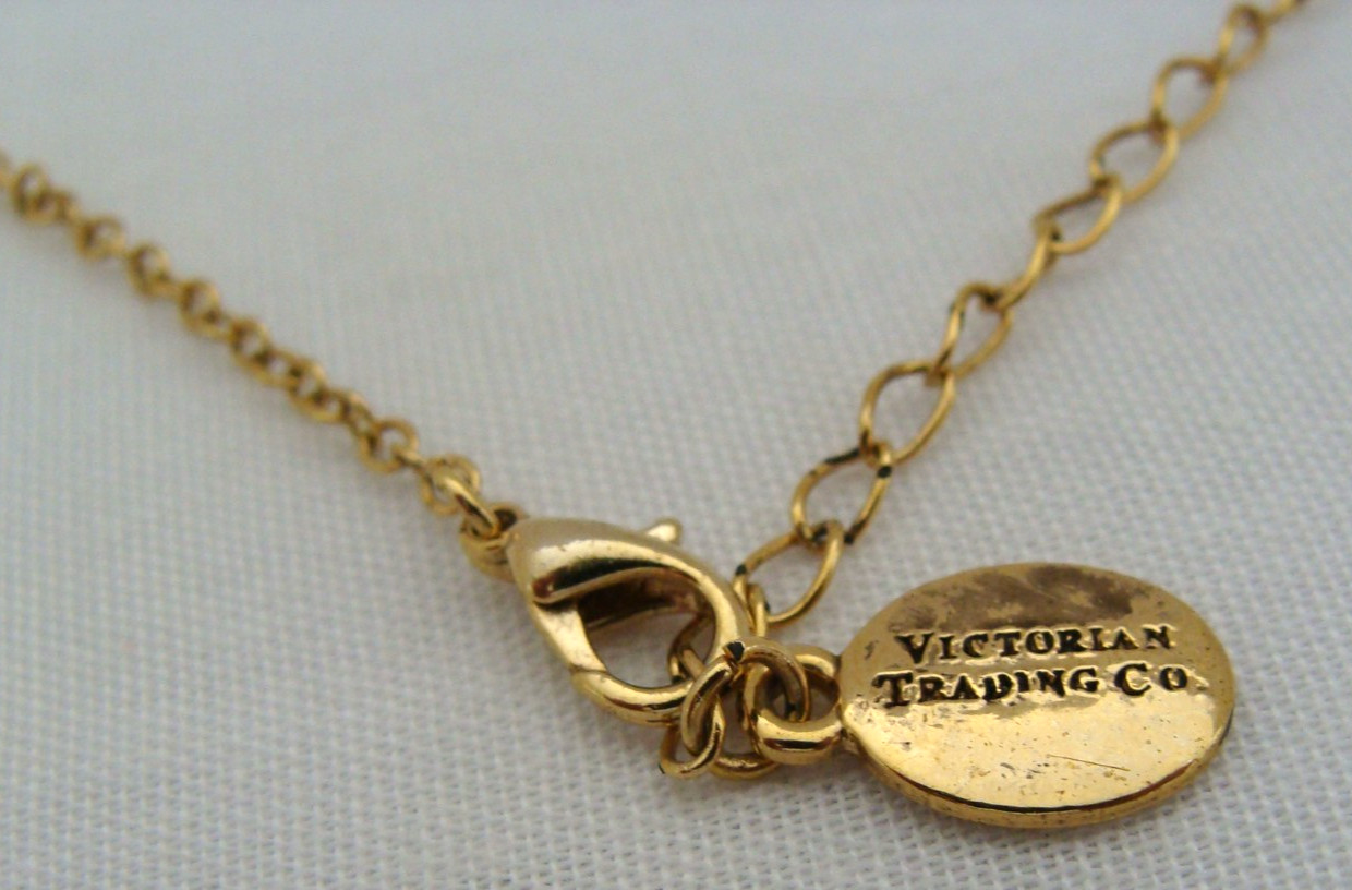 Gold-Tone Victorian Trading Co. Necklace With Red & Black Stone Heart Pendant