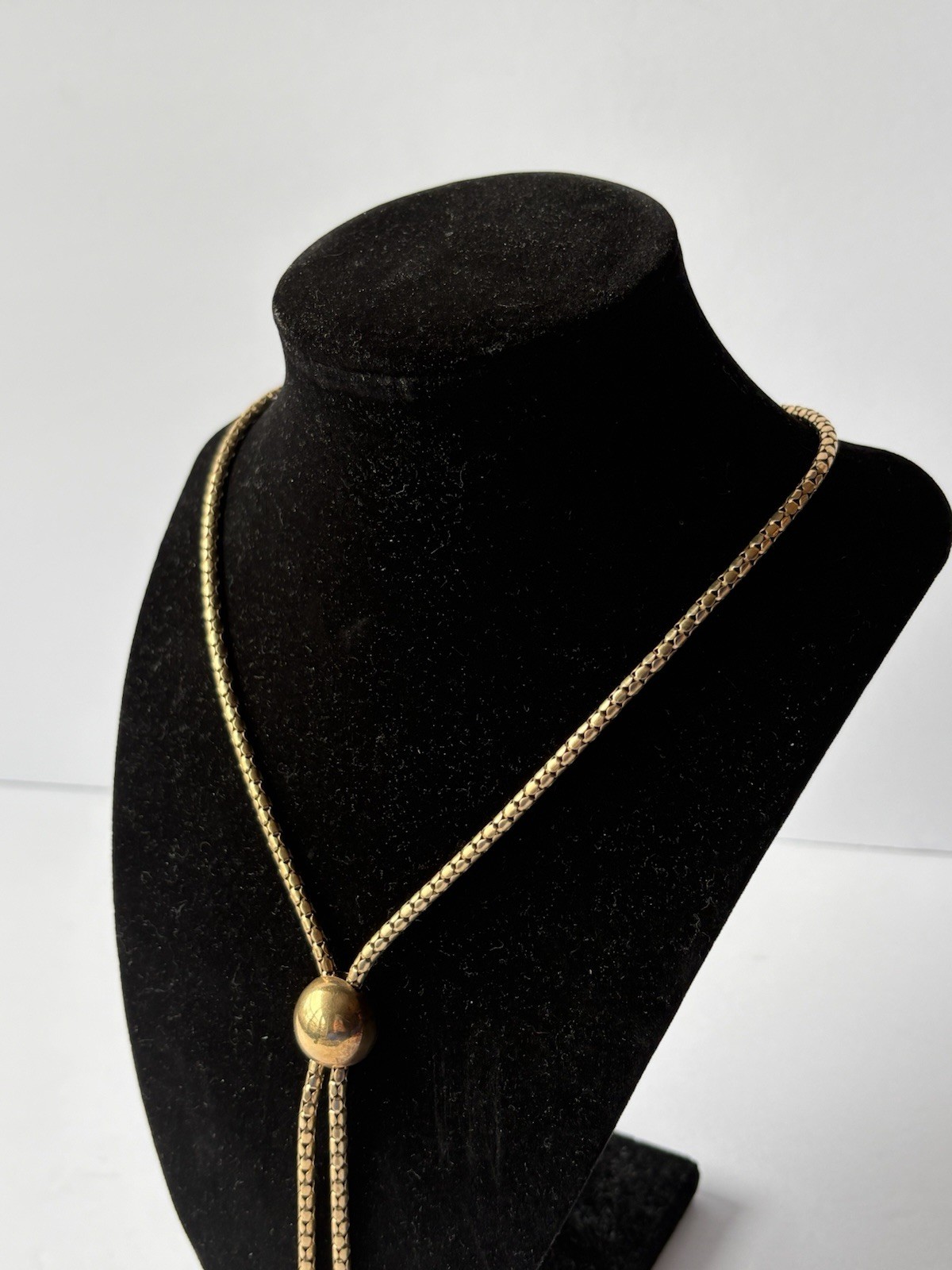 Vtg Bigney 12k Gold Filled Popcorn Chain Adjustable Sliding Bead Lariat Necklace
