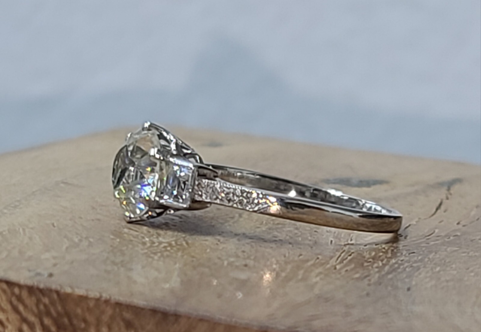 Platinum Vintage Engagement Ring 1.52ct. Natural Old Euro Cut Round Diamond