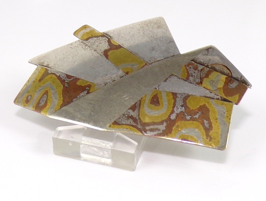 S. Walker Sterling Silver Mixed Metal Mid Century Modern Abstract Pin Brooch FZZ