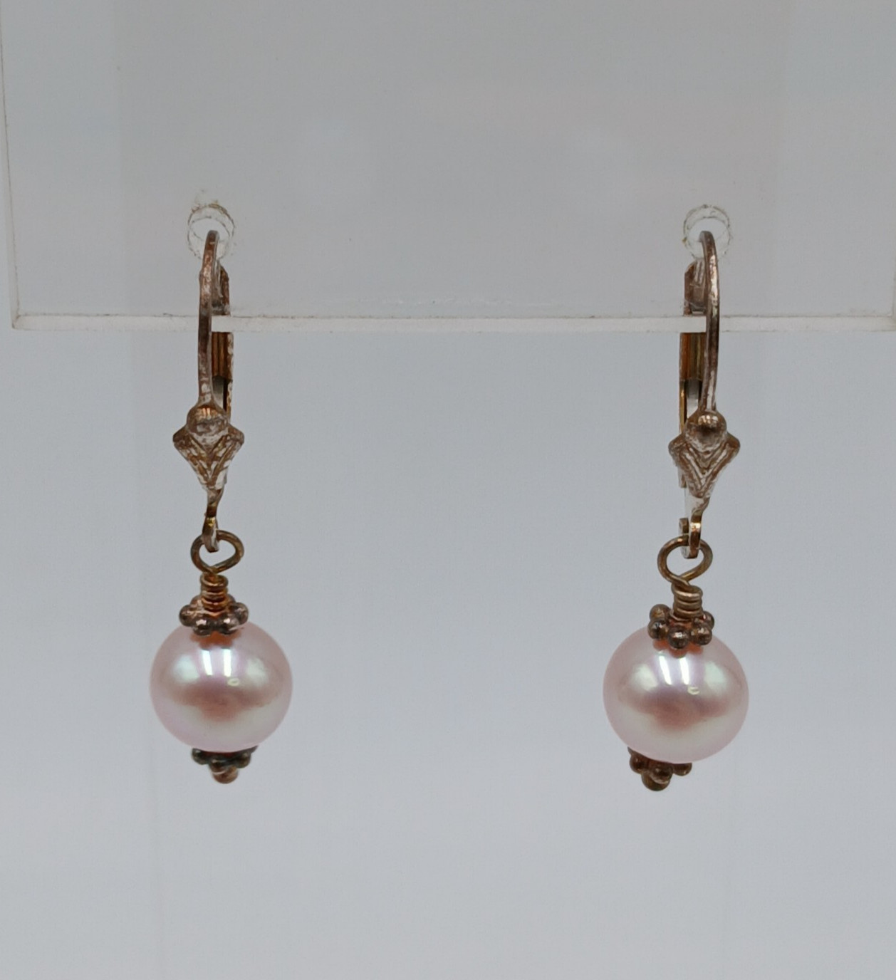 VTG 925 Pink Pearl Dangle Earrings 1.25in Drop Sterling Silver 2.3g Blush Estate