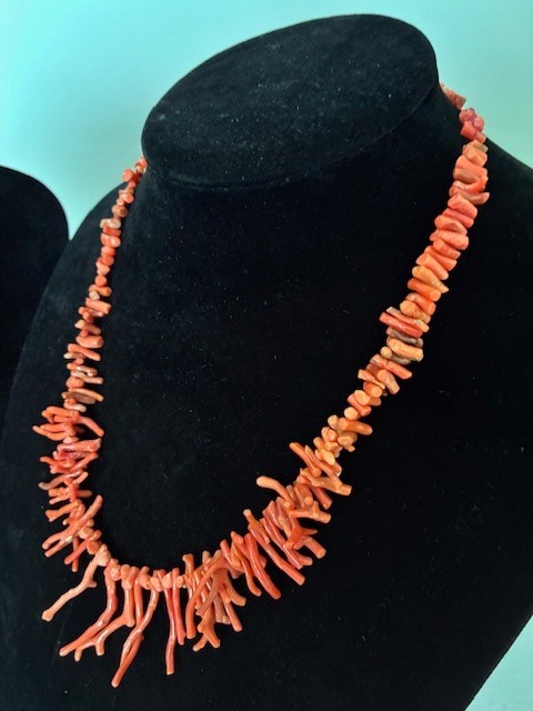 Salmon Color Graduated Branch Coral (2) Strands (no clasp) total weight 72gm