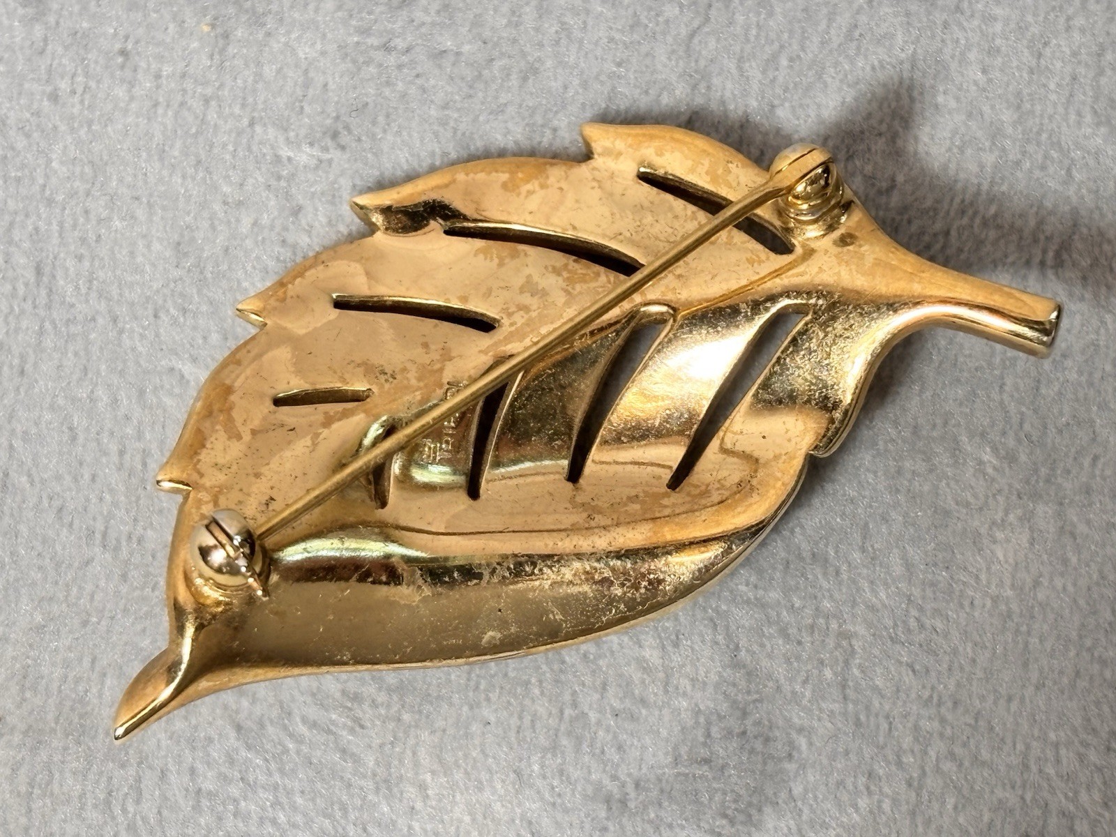 Trifari Rhinestone Gold Tone Leaf Vintage Brooch Nature