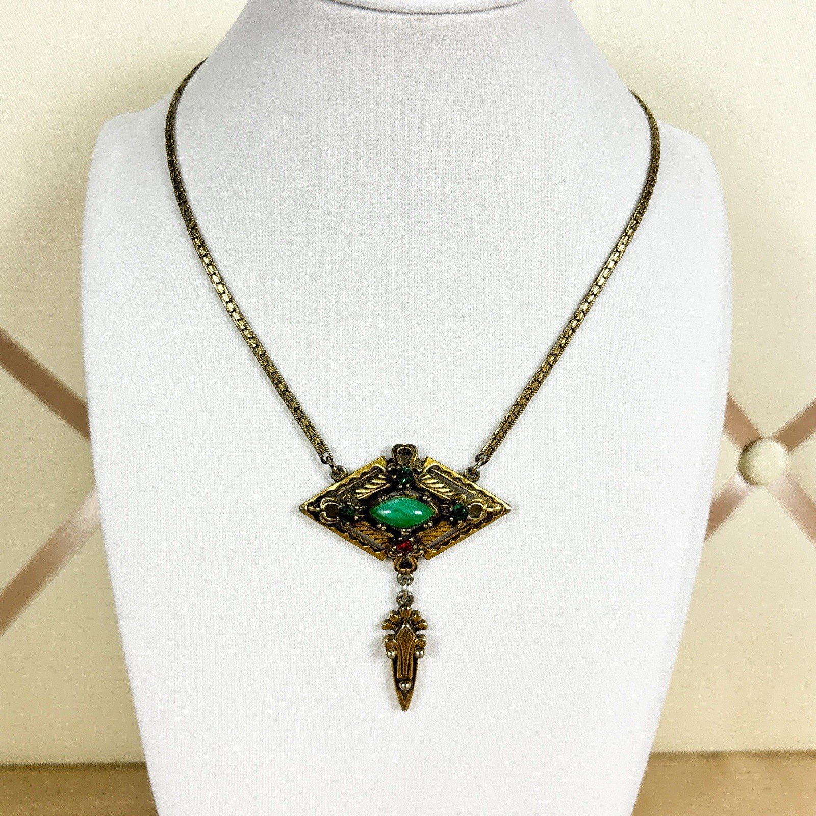 Vintage Art Deco Revival Flux Stone Lavalier Choker Necklace 15in C17