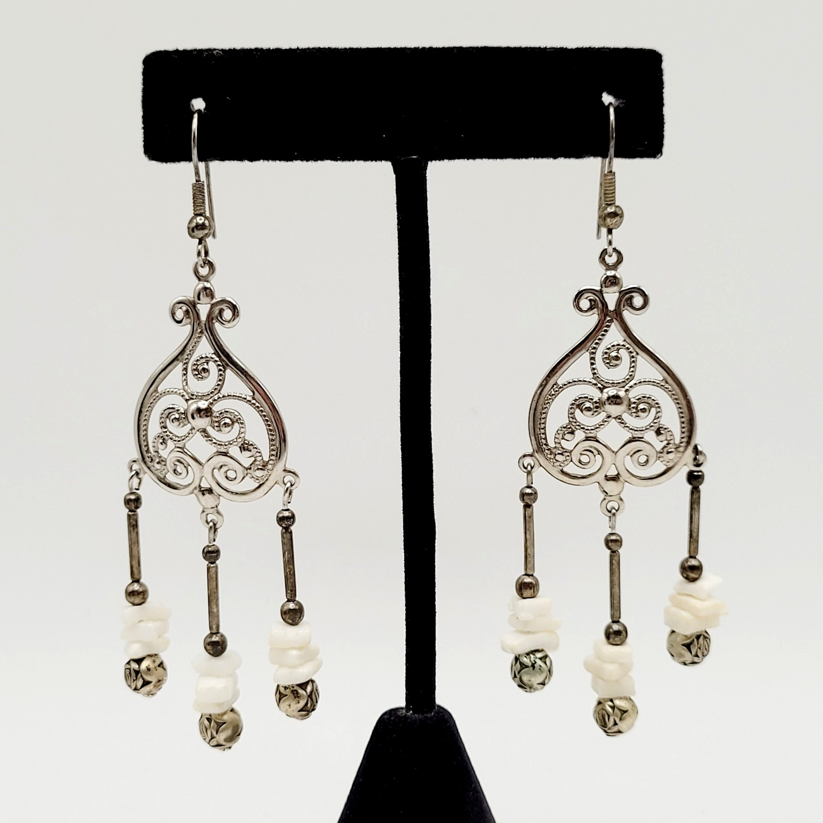 Southwestern Style Chandelier Silver Tone White Howlite Bead Pierced Earrings