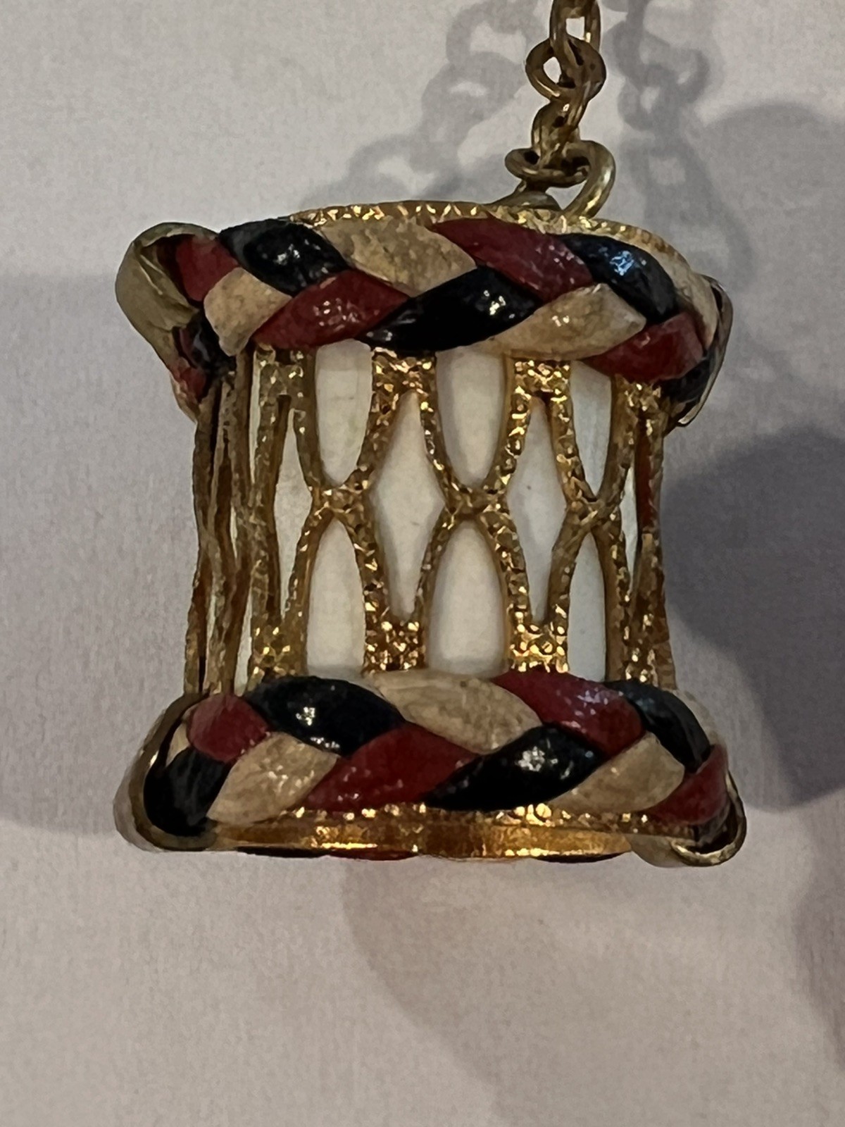 Vintage WW11 Drum & Bugle Sweetheart Pin Patriotic Red White Blue Leather Braid