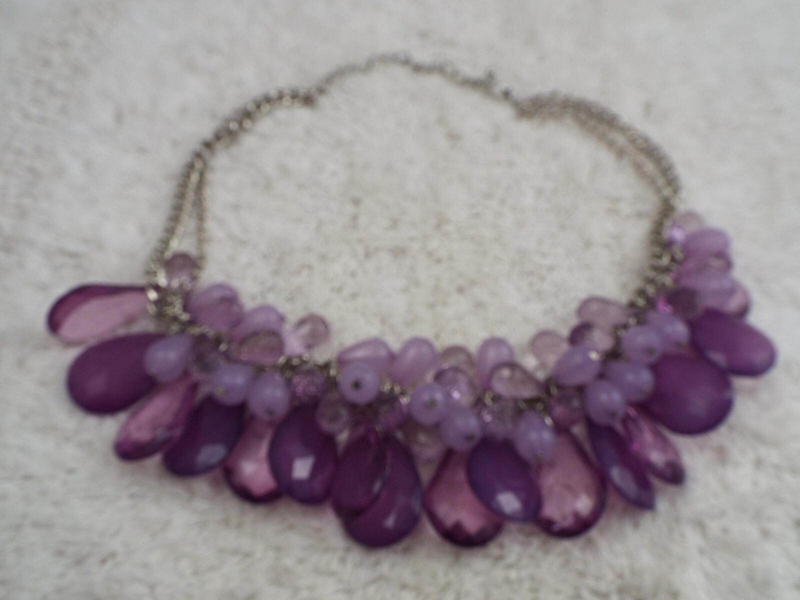 Silvertone Purple Bead Scoop Necklace (A53)
