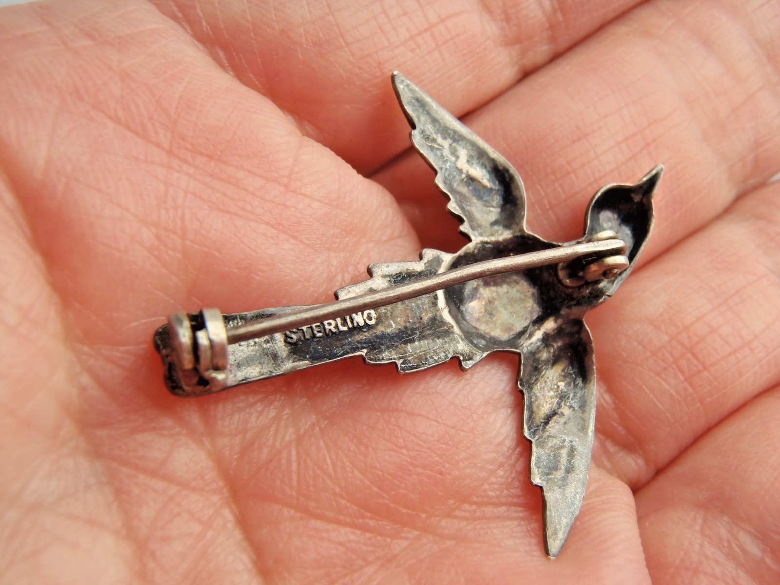 925 Sterling Silver Antique Art Deco Holy Spirit Pin Brooch