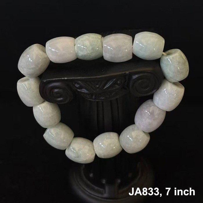 Natural Burmese Jade Jadeite Beads Bracelet Elastic, Width 12 mm