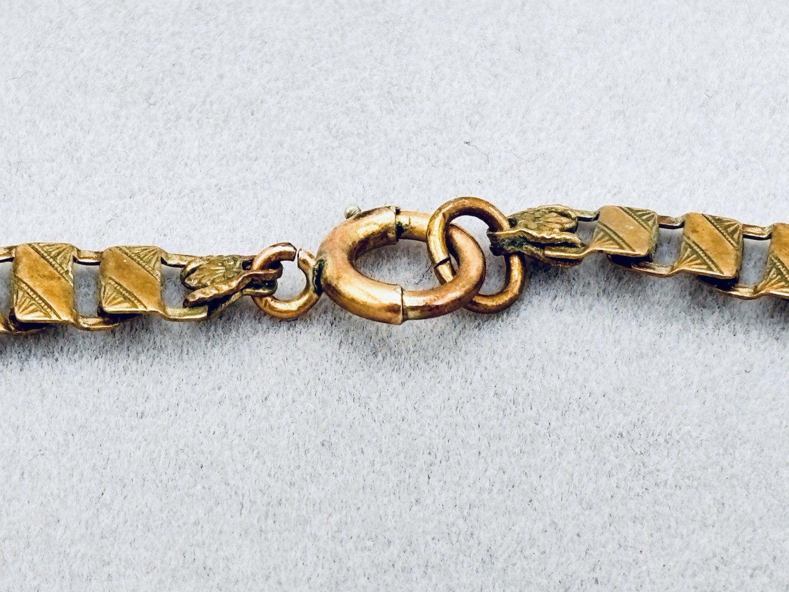 Antique Book Chain Gold Tone Necklace Floral Etched Bow Articulated Pendant