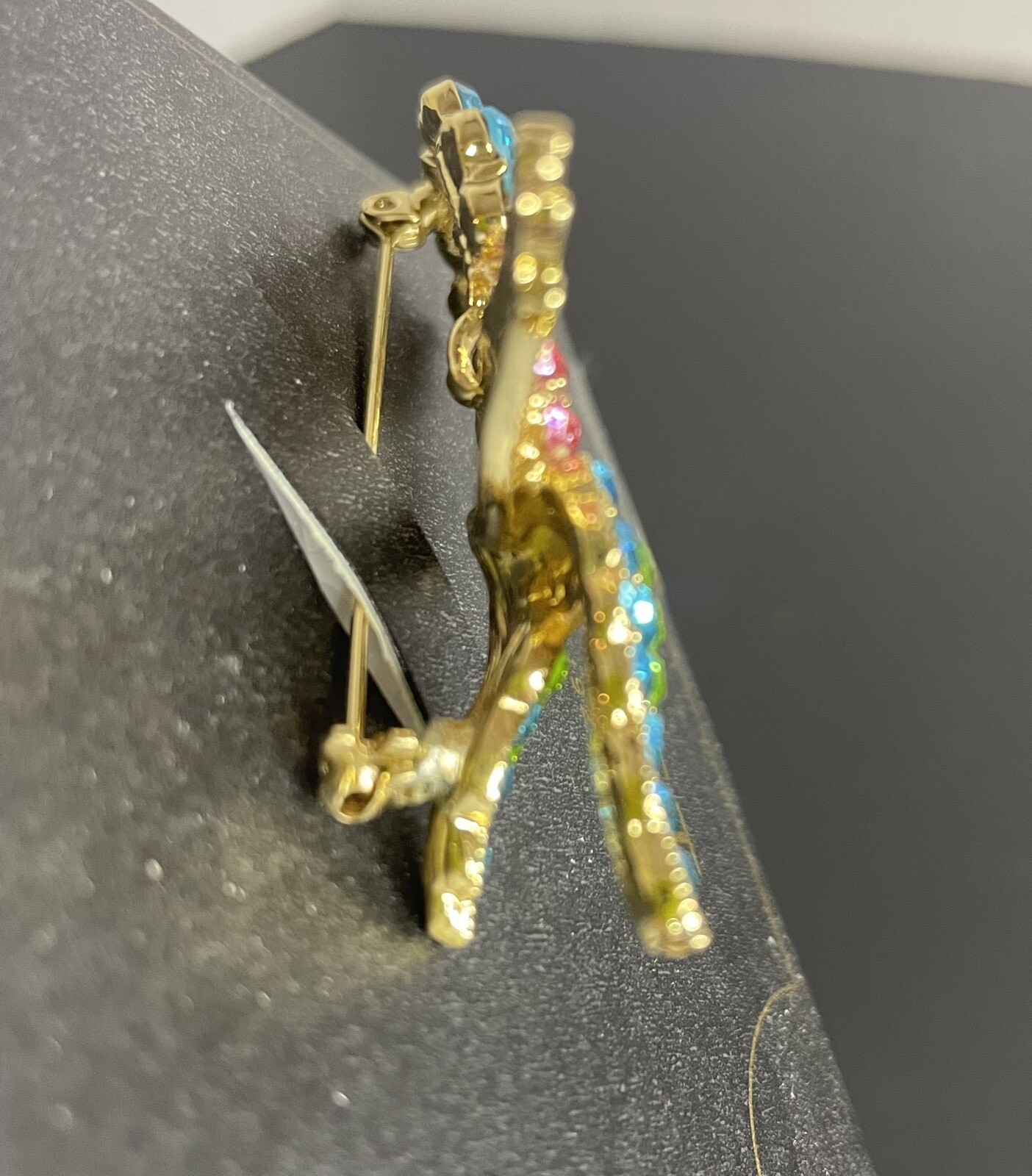 Vintage MONET Vivid Blue Green & Candy Pink Hummingbird Bird & Flower Brooch Pin