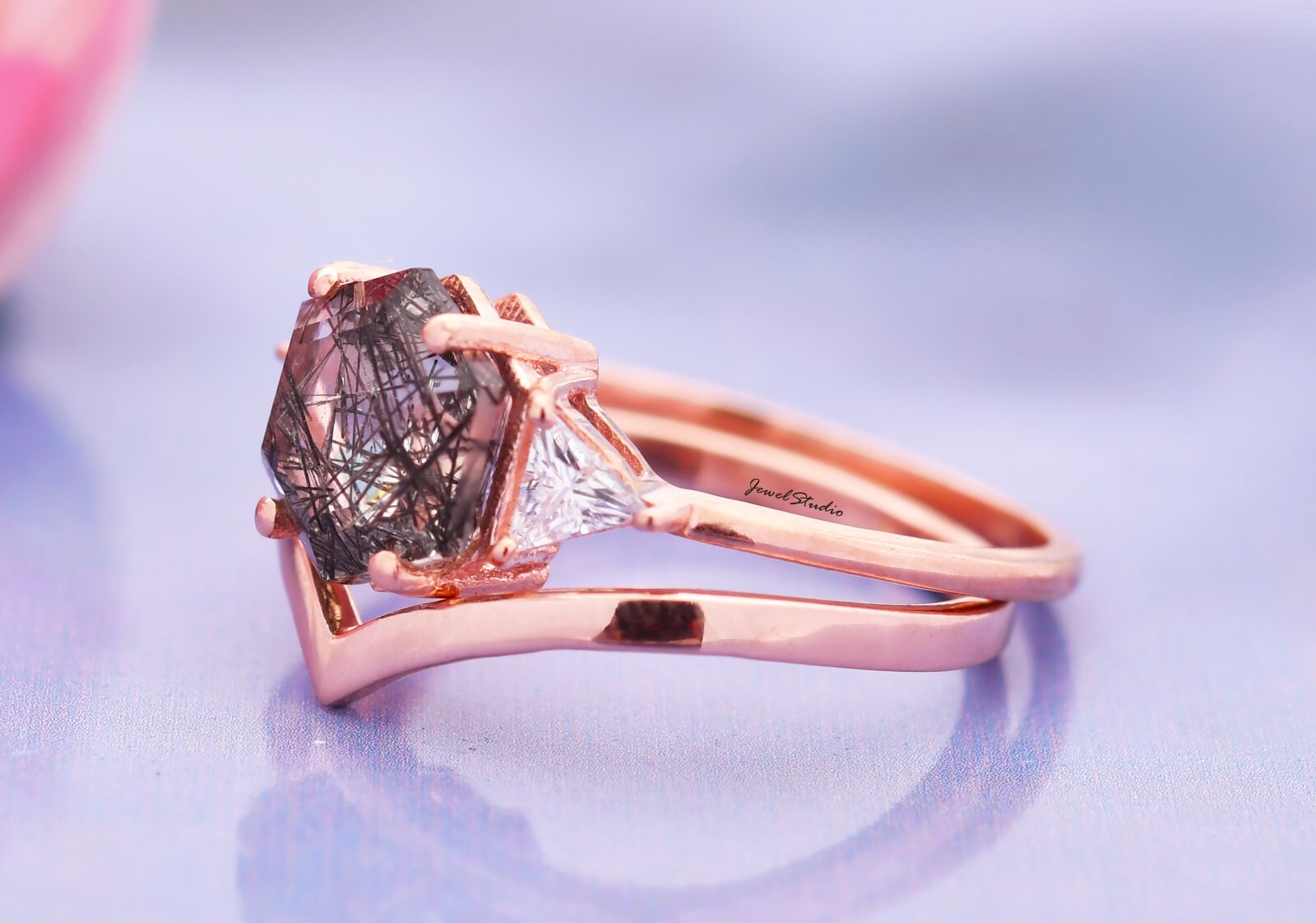 Rutile Ring set Quartz Ring Engagement Ring Bridal Band Ring Wedding Ring Gifts