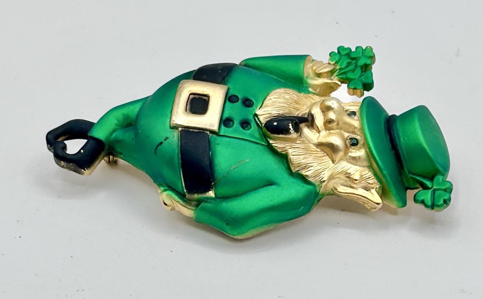 AJC Leprechaun Brooch Large Attached Not Working Sound Piece 3″